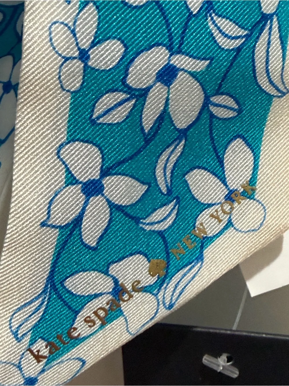 Kate Spade Floral Vines Silk Skinny Scarf Riveria Blue
